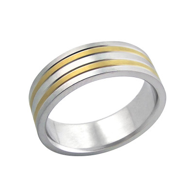 High Polish and Gold Surgical Steel Band Ring