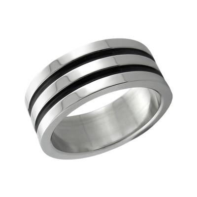 High Polish and Black Surgical Steel Line Ring