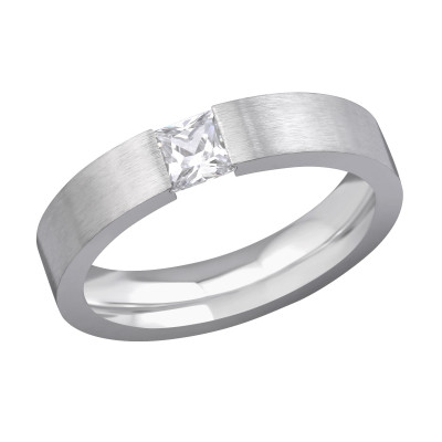 High Polish Surgical Steel Open Ring with Cubic Zirconia