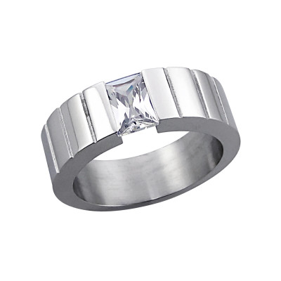 High Polish Surgical Steel Band Ring with Cubic Zirconia