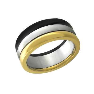 High Polish, Black and Gold Surgical Steel Band Ring