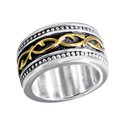 High Polish, Gold and Black Surgical Steel Patterned Ring