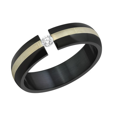 Black and Gold Surgical Steel Single Stone Ring