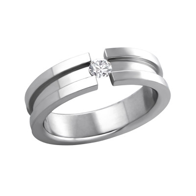 High Polish Surgical Steel Open Ring with Cubic Zirconia