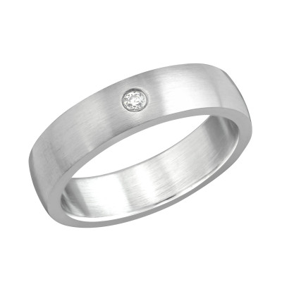 High Polish Surgical Steel Band Ring with Crystal