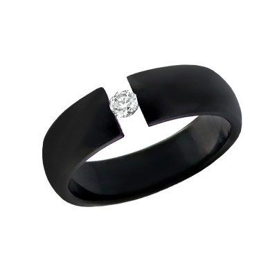 Black Surgical Steel Open Ring with Cubic Zirconia