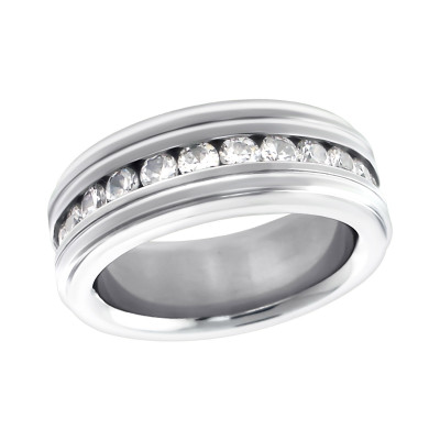 High Polish Surgical Steel Band Ring with Cubic Zirconia
