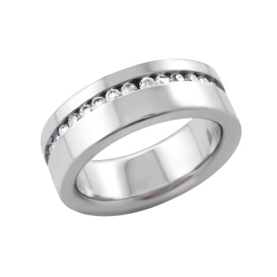 High Polish Surgical Steel Band Ring with Cubic Zirconia