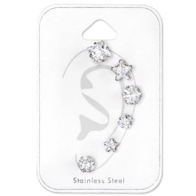 Cz Assortment Stainless Steel Set and Jewelry on Card with Cubic Zirconia