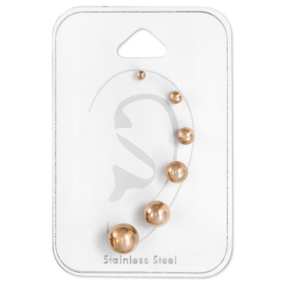 Graduated Ball Studs Stainless Steel Set and Jewelry on Card