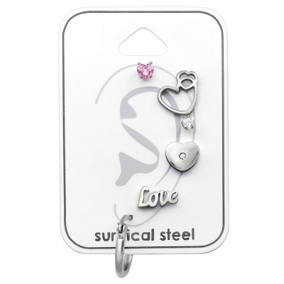 Love Stainless Steel Set and Jewelry on Card with Cubic Zirconia and Crystal