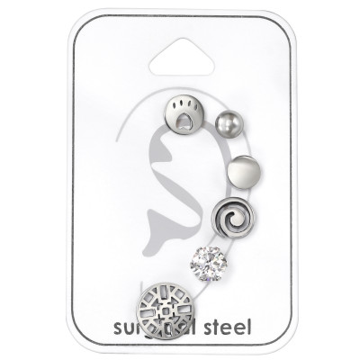 Mixed Round Stainless Steel Set and Jewelry on Card with Cubic Zirconia