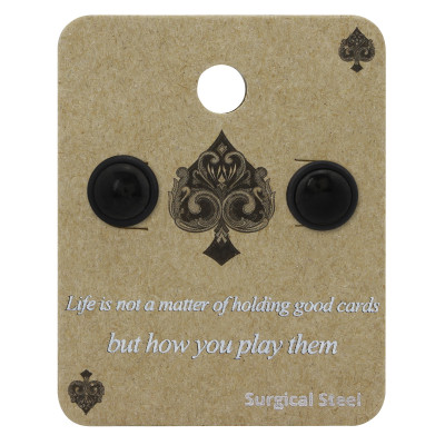 Black Surgical Steel Round Ear Studs on Display Card