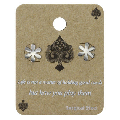 High Polish Surgical Flower Steel Ear Studs on Display Card