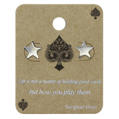 High Polish Surgical Steel Star Ear Studs on Display Card