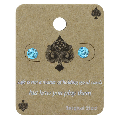 High Polish Surgical Steel Round 5mm Ear Studs with Crystal on Display Card