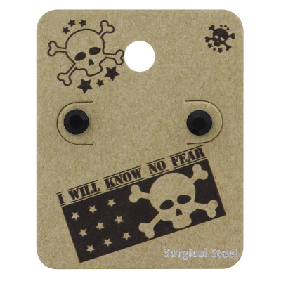 High Polish Surgical Steel Round 5mm Ear Studs with Crystal on Skull Card