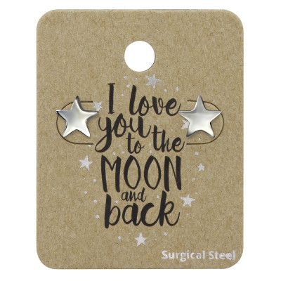 High Polish Surgical Steel Star Ear Studs on Love you to the moon and back Card