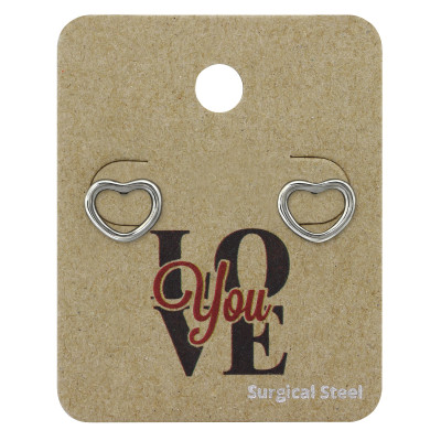 High Polish Surgical Steel Heart Ear Studs on LOVE You Card