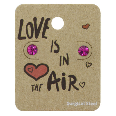 High Polish Surgical Steel Round 5mm Ear Studs with Crystal on Love is in the Air Card