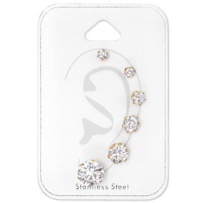 High Polish Surgical Steel Graduated CZ Studs Set with Cubic Zirconia on Card