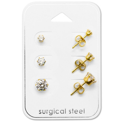 3Mm, 4mm and 6mm Stainless Steel Set and Jewelry on Card with Cubic Zirconia