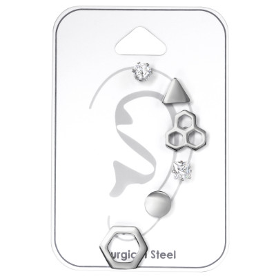 Geometric Stainless Steel Set and Jewelry on Card with Cubic Zirconia