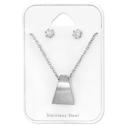 High Polish Surgical Steel Geometric Set with Cubic Zirconia on Card