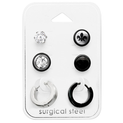 Surgical Steel Mixed Set with Cubic Zirconia and Crystal on Card