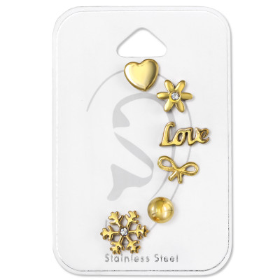 Gold Surgical Steel Pretty Assortment Set with Crystal on Card