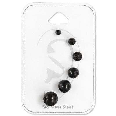 Black Surgical Steel Graduated Ball Studs Set on Card