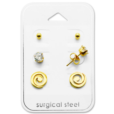 Gold Surgical Steel Spiral Set with Cubic Zirconia on Card