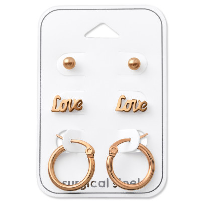 Rose Gold Surgical Steel Love Set on Card