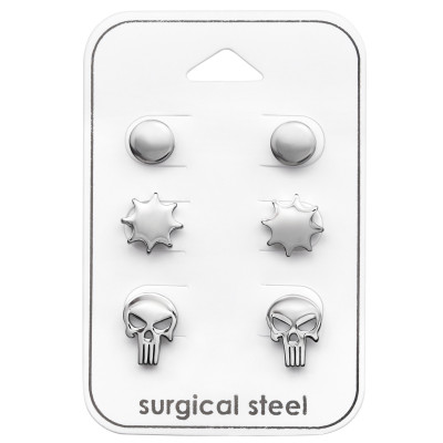 Skull Stainless Steel Set and Jewelry on Card