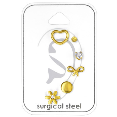 Gold Surgical Steel Lovers Set with Cubic Zirconia and Crystal on Card