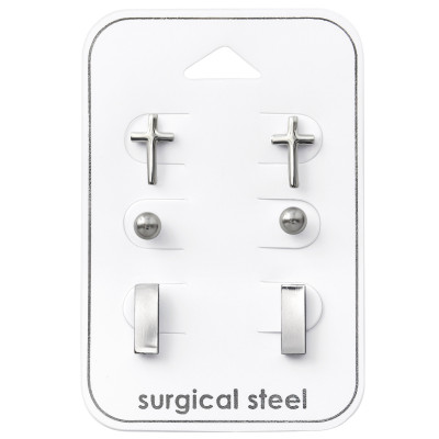 High Polish Surgical Steel Cross Set on Card