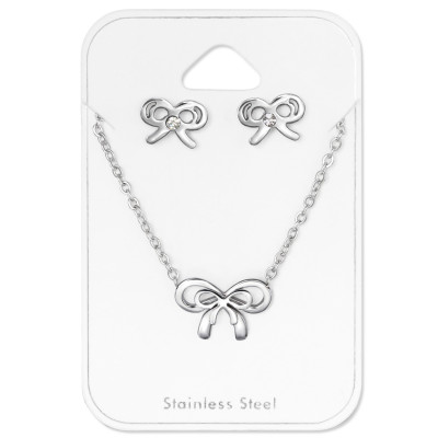 Bow Stainless Steel Set and Jewelry on Card with Crystal