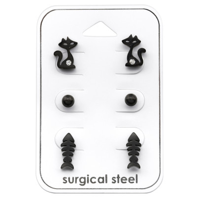 Black Surgical Steel Cat Set on Card