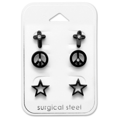 Black Surgical Steel Mixed Set on Card