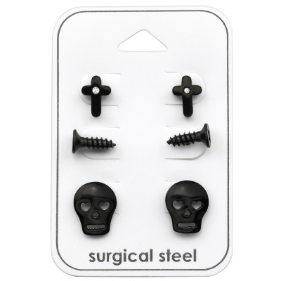 Black Surgical Steel Skull Set on Card