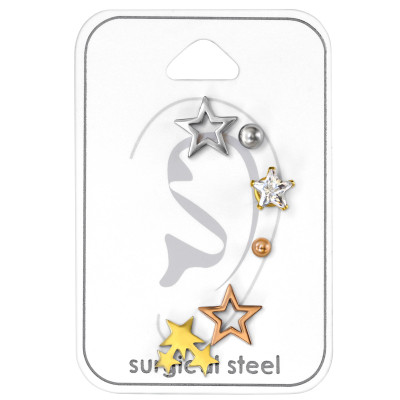 Star Stainless Steel Set and Jewelry on Card with Cubic Zirconia