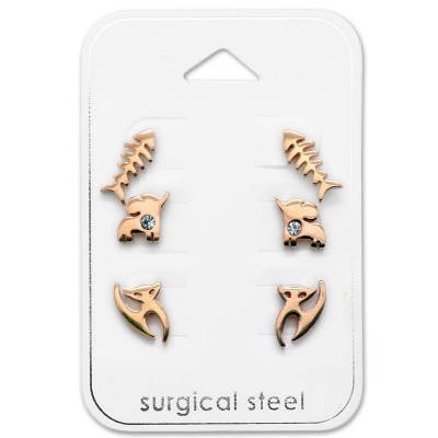 Rose Gold Surgical Steel Animal Ear Stud Set on Card