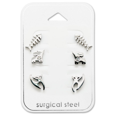 High Polish Surgical Steel Animal Ear Stud Set on Card