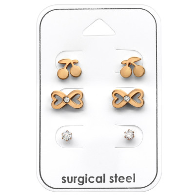 Rose Gold Surgical Steel Lady Set with Cubic Zirconia on Card