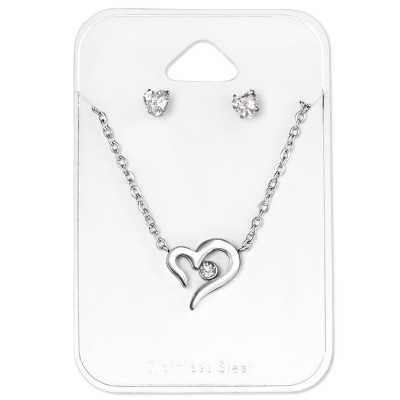 Valantine Stainless Steel Set and Jewelry on Card with Cubic Zirconia and Crystal