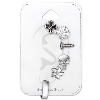 Urban Assortment Stainless Steel Set and Jewelry on Card with Cubic Zirconia,Crystal and Epoxy