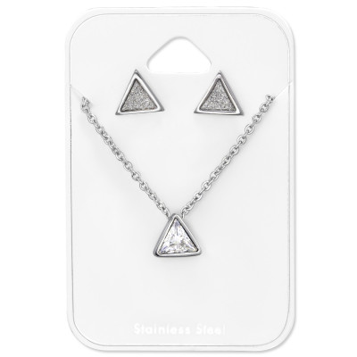 Sparkling Stainless Steel Set and Jewelry on Card with Cubic Zirconia