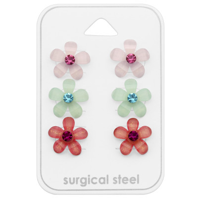 Surgical Steel Flower Ear Stud Set on Card