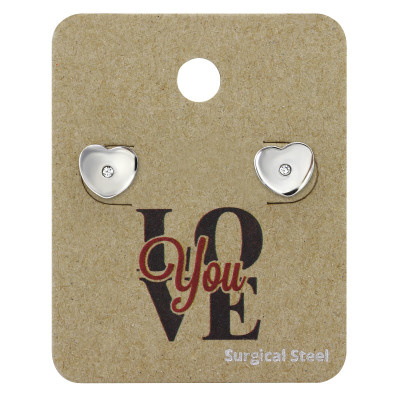 Heart Stainless Steel Set and Jewelry on Card with Crystal