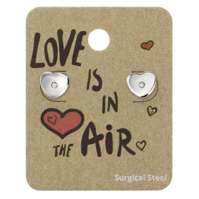 Heart Stainless Steel Set and Jewelry on Card with Crystal